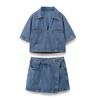 Camicia Corta in Denim Decorata con Borsa a Sfiato Retro Primaverile