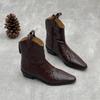 Retro Genuine Leather Pointed Ankle Boots for Slimming and Thick-heeled Women's Boots and Shoes