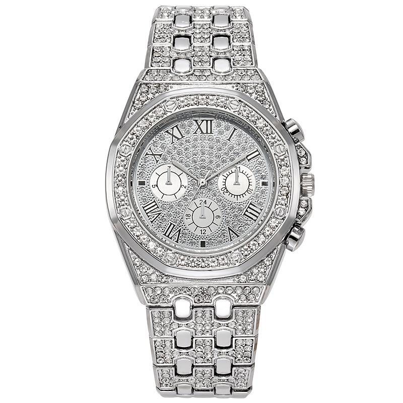Trend Fashion Gypsy Steel Belt Diamond Men s and Women s Watches Full Diamond Face Three Eyes Roman Numeral Quartz Watch