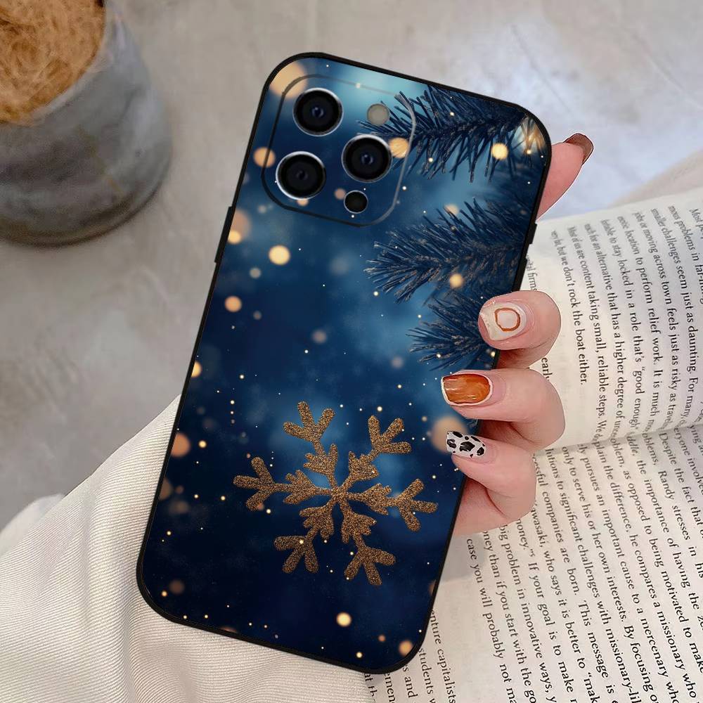 Beautiful Snowflak Phone Case For iPhone 17, 16,15,14,13,12,11 Plus,Pro Max, Others Soft Black Cover