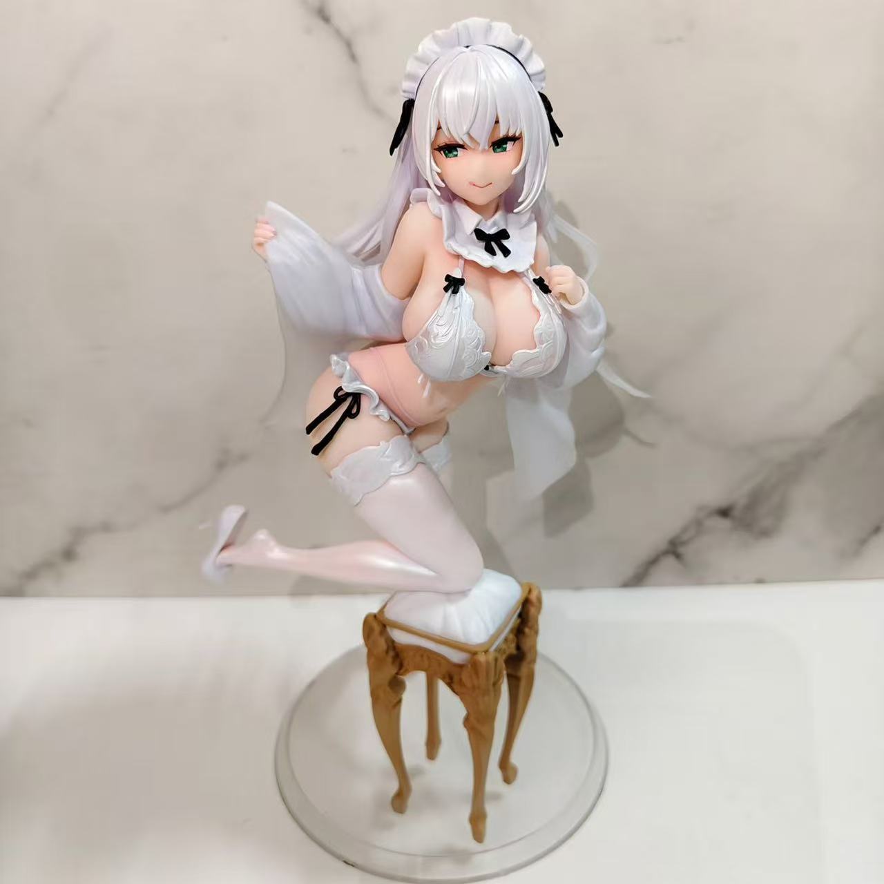 26CM Anime Figure Maid Girl White Silk Decorative Item Collectible Model Doll Toy Hobby Action Figure