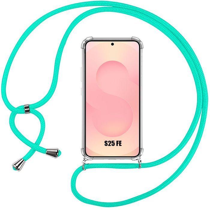 Case for Samsung Galaxy S25 FE, Transparent Shockproof Silicone with Turquoise Shoulder Strap