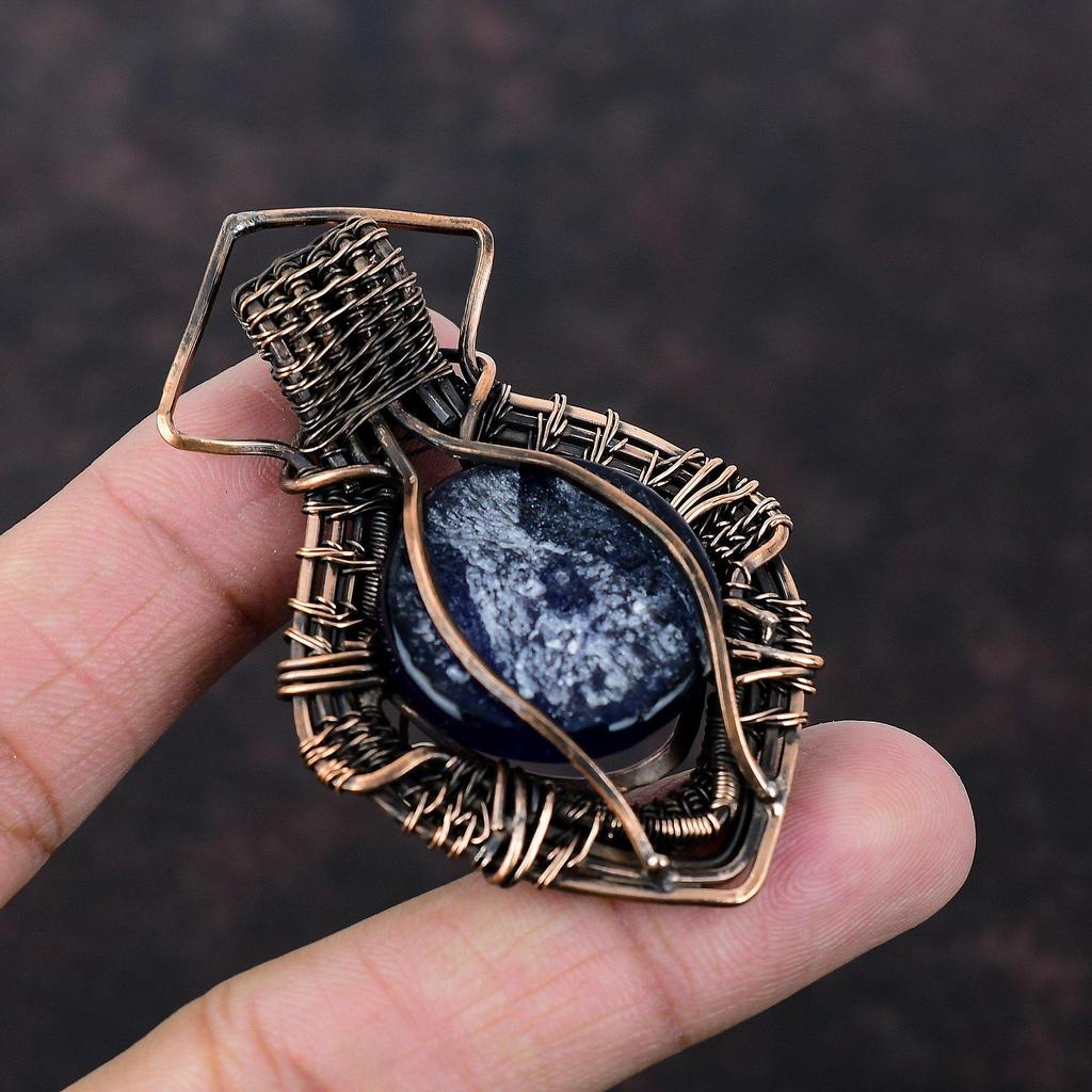 Blue Color Evil Eye Pendant Copper Wire Wrapped Gemstone Pendant Evil Eye Jewelry Handmade Copper Pendant Wire Wrap Pendant Anniversary Gift