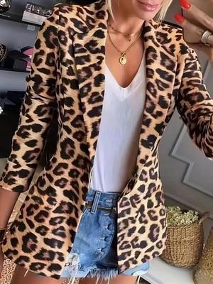 Women's Leopard Print Suit Jacket with Lining