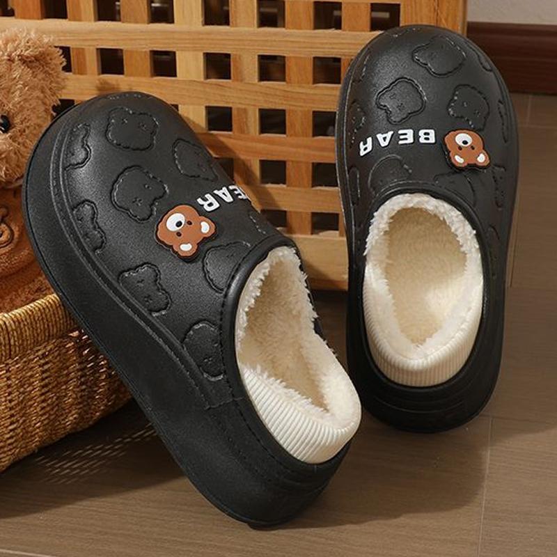 Fashion Comwarm Winter Fluffy Slippers For Women Waterproof Concise Cotton Slides Plush Lining Slides Furry Warm Cozy Women's Slippers