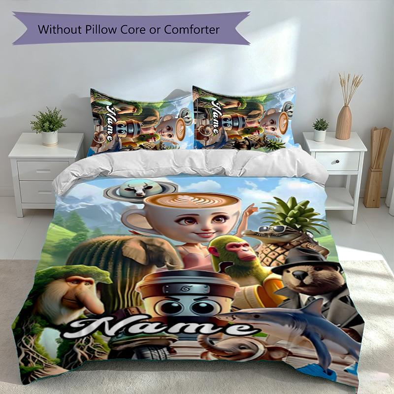 Set di 3 pezzi con Nome Personalizzato Animale Brainrot Italiano, Include 1 Copripiumino e 2 Federe, Arredo Camera da Letto per Tutte le Stagioni