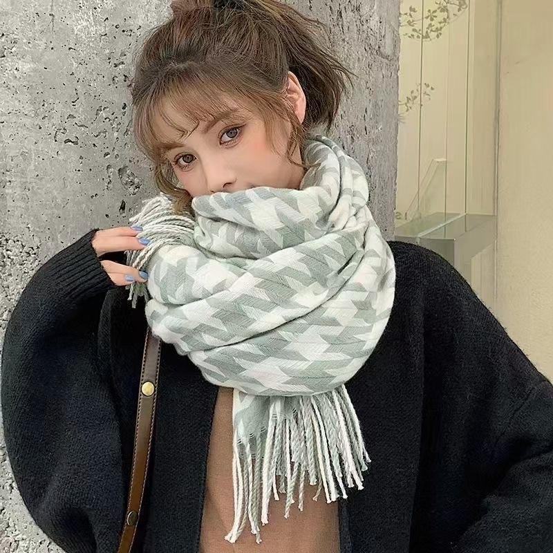 New Houndstooth Scarf for Men and Women In Winter Sweet and Cute Korean Version Versatile Student Shawl Warm Scarf