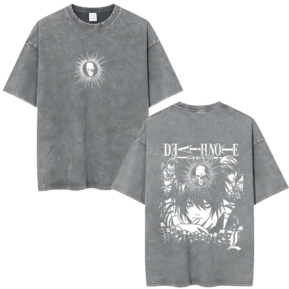 Vintage Washed Anime Death Note Ryuk Yagami Light LLawliet T Shirts Mens Women Cotton Tee Shirt Fashion Short Sleeve Tshirts