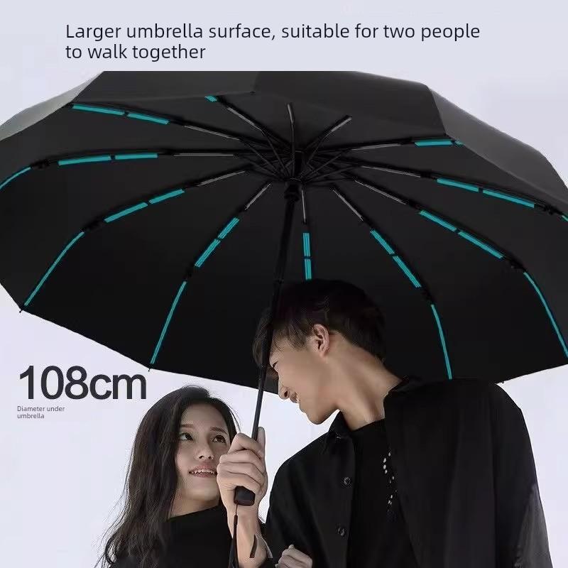 Automatic 130cm Folding Umbrella, Enlarged, Thickened, and Reinforced, Men's Sunshade Umbrella, Sun Protection Umbrella, Dual-Use for Sun and Rain