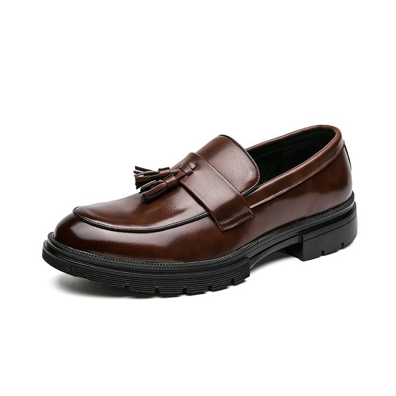 Mens Wide Width Dress Shoes Size 38-46 Brown Black PU Leather Brogue Loafer Business Casual