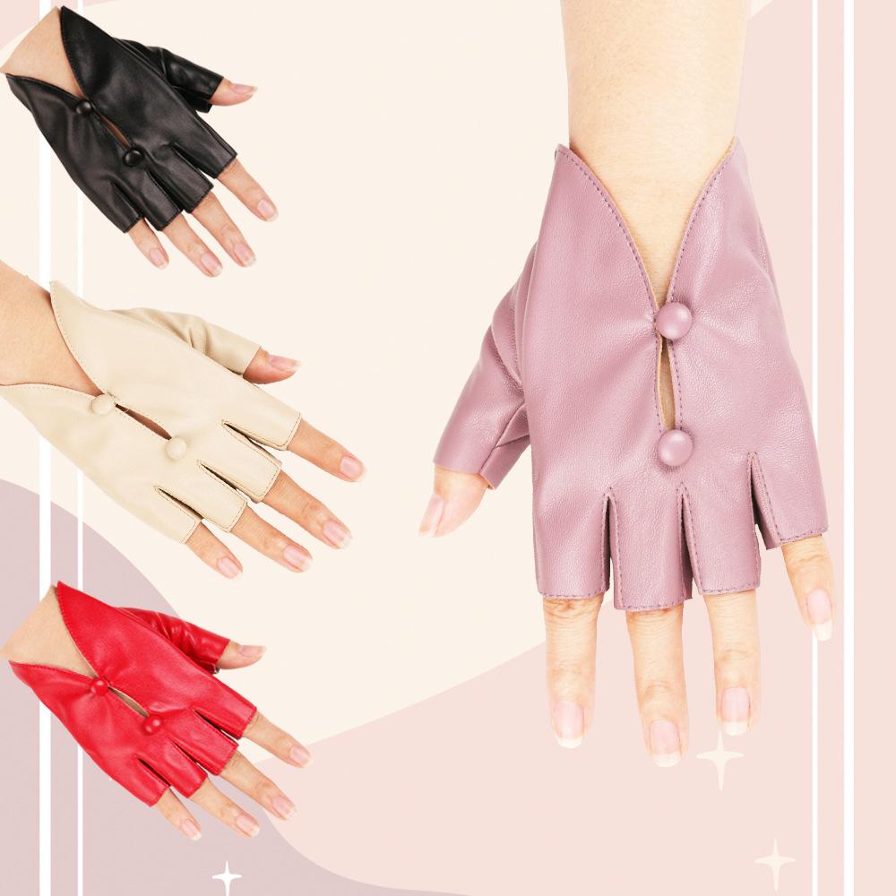 Yiran Toy 1 Women's Black/Purple/Red New Half Finger Leather Gloves European And American Half Palm Gloves Stage Nightclub Pole Dance Performance Half Finger Gloves Cm