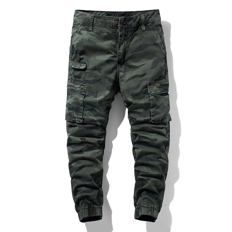 Men's Retro Camouflage Elastic Cuff Multi-Pocket Overalls