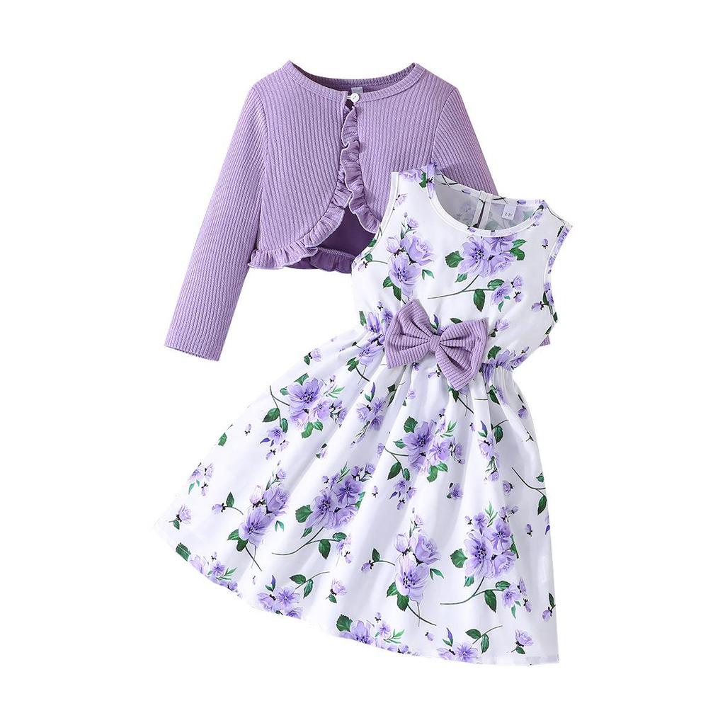 Kinder 2-8Y Röcke Frühling und Herbst Modelle Baby Bunte Neckholder Kleid + Einfarbig Jacke Mode Baby Anzug