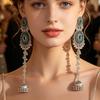 Indian Style Rhinestone Tassel Earrings with Oval Crystal