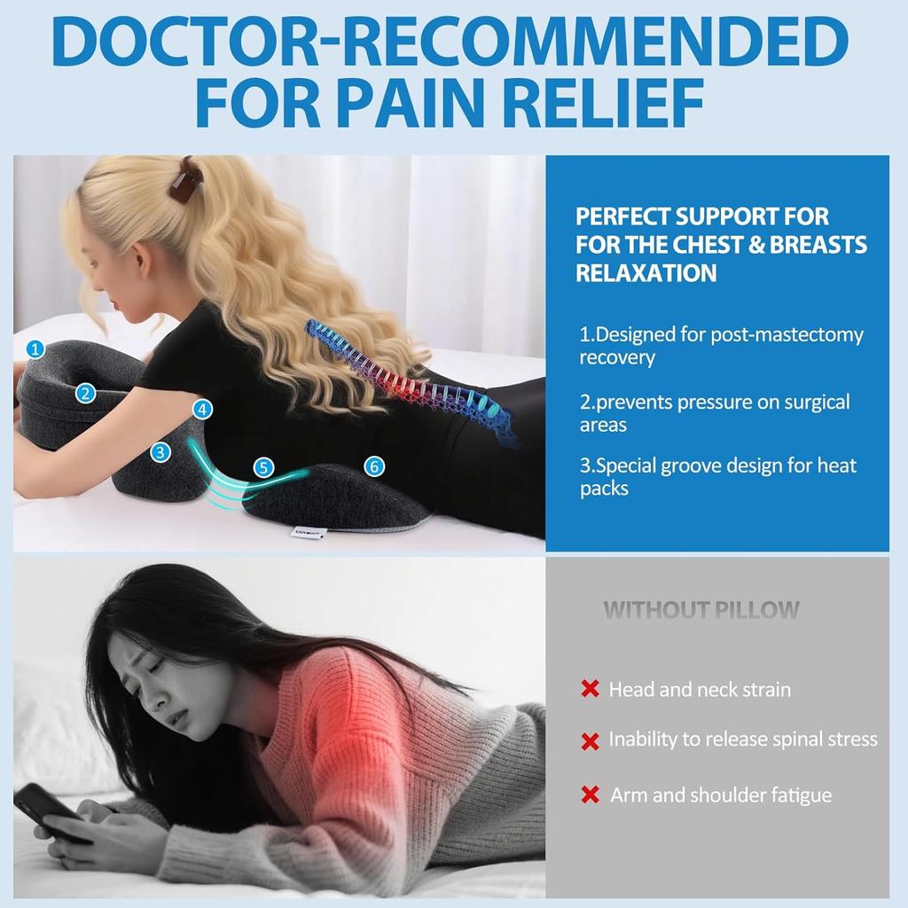 Breast Pillow and Face Down Pillow for Massage Set, Women's Massage Bolster Sleeping for Bed with Non-Slip Bottom, Home Head Chest Cushion for