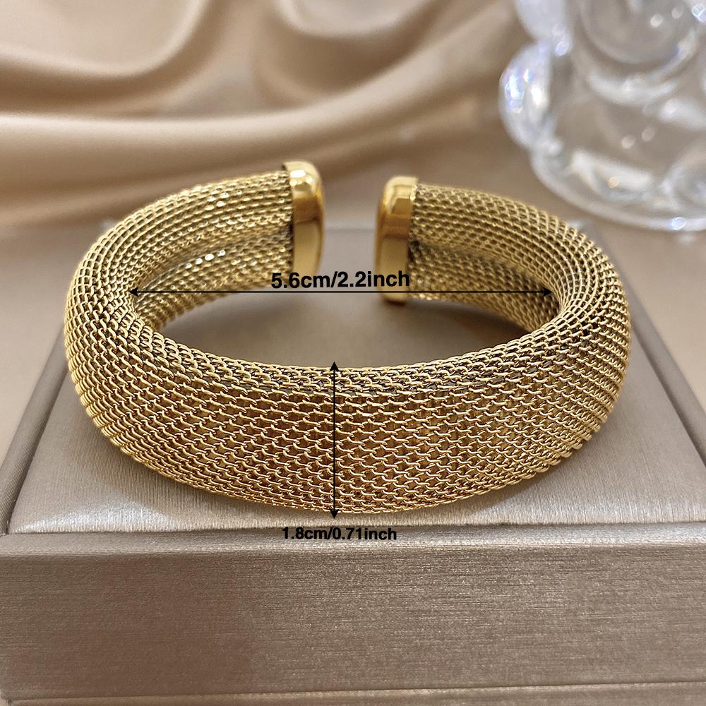 Vintage Hollow Mesh Wide Bracelet for Women Chic Gold Silver Color Stainless Steel Cuff Bangle Bracelets Waterproof Jewelry