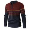 Herren Trendiger Gestreifter Strickpullover 2023: Rundhalsausschnitt, Halbreißverschluss, Lockere Passform.