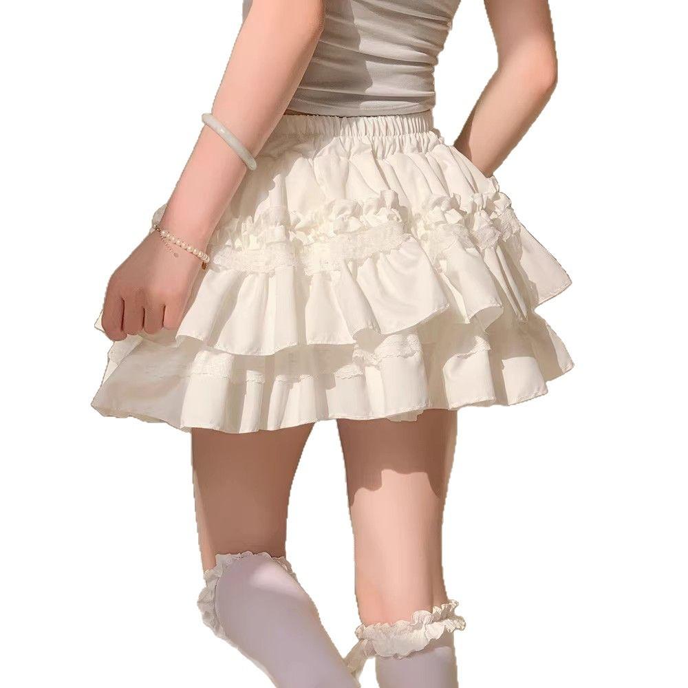 Princess Style White Lace Bubble Skirt With High Waist For Women Spring 2025