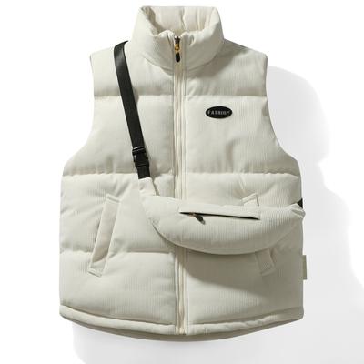Weste mit Umhängetasche für Wärme und Verdickung, lässige Stehkragenweste, Cordweste, Jacke für Oberbekleidung