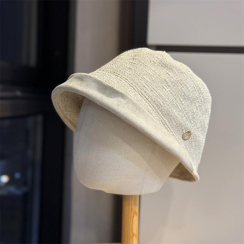 Summer Simple Dome Short Brim Sun Hat Breathable and Versatile Fashion Crimped Knitted Basin Hat Women's Travel Sun Hat