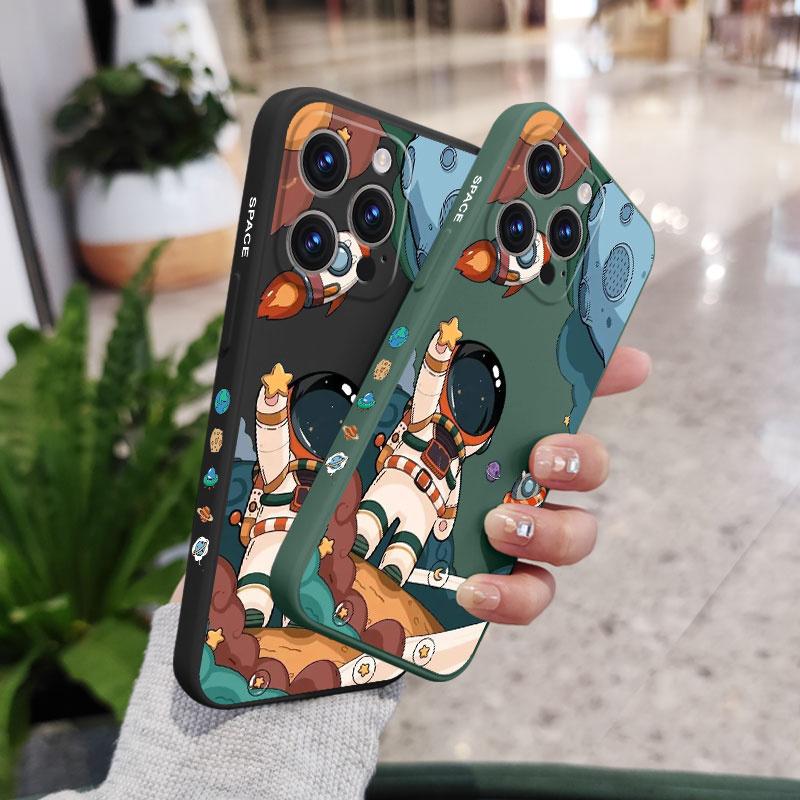 Rakete Astronaut Weiches Flüssigsilikon Fallschutzhülle Abdeckung Für iPhone 16 16e 15 Pro Max 14 Plus 13 12 11 Samsung Galaxy S25 S25 XiaoMi Redmi