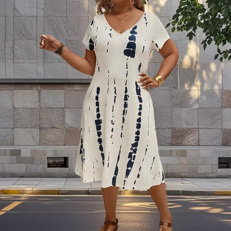 Summer Fashion Women's V Neck Short Sleeve Minimalist Fashion Printed  Dress Sex Short Skirt Dresses