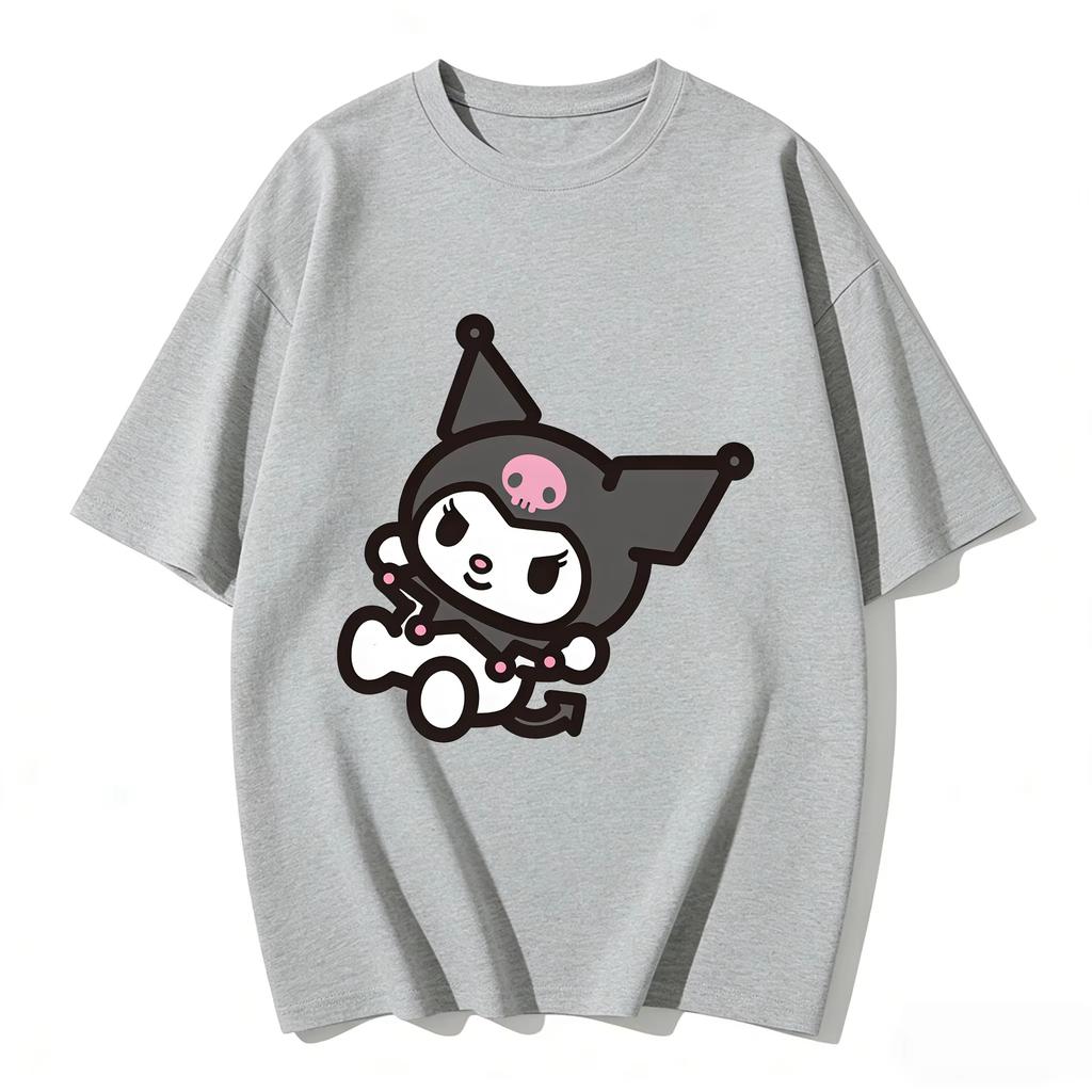 2026 new Summer Kuromi Cute Graphic Tee Casual Short Sleeve Cotton Top for Women Girls Kawaii Cartoon Print Streetwear
