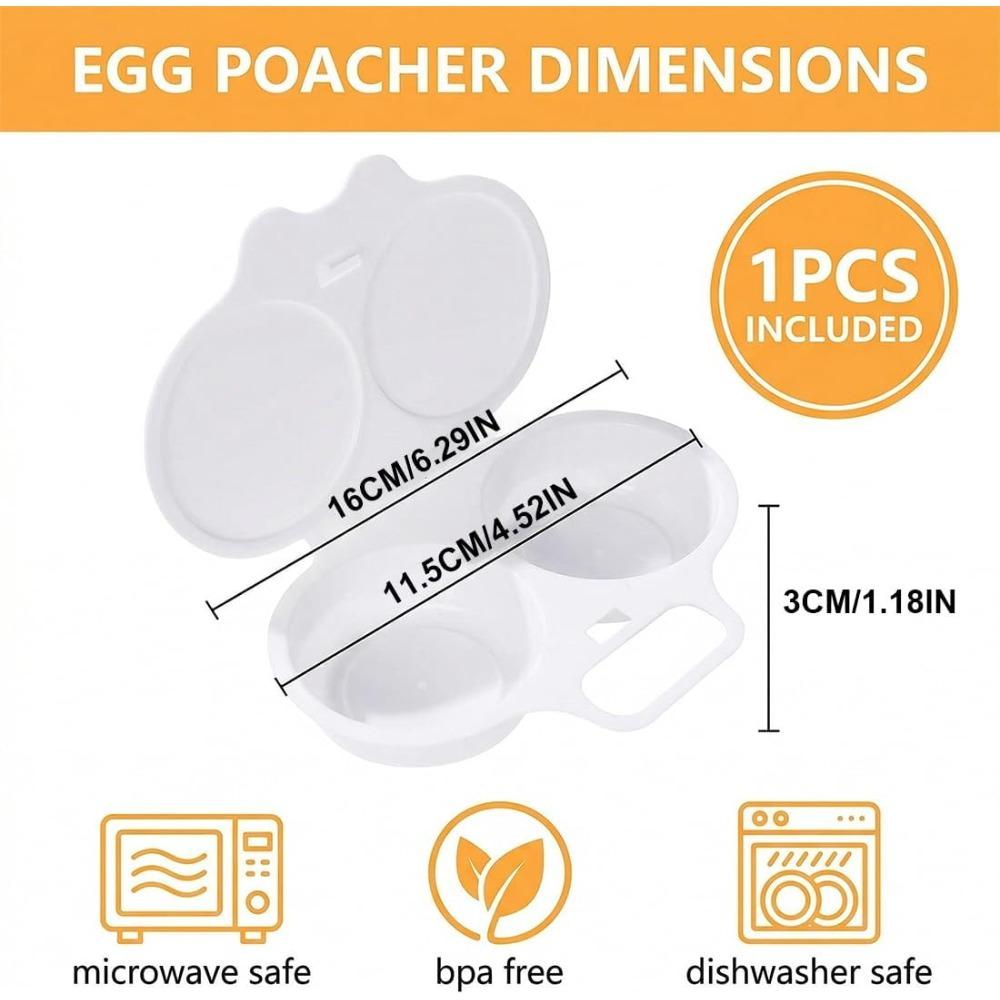 1pc Microwave Cooking Egg Steamer Round Plastic Egg Steamer Reusable Convenient Kitchen Cooking Mold 2-cavity Design