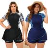 2026 Plus Size Women's Short Sleeve Zipper Tankini Swimsuit