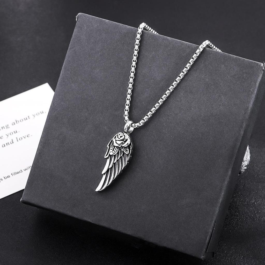 Men's Stainless Steel Angel Wing Perfume Bottle Necklace - Fashion Trend Jewelry