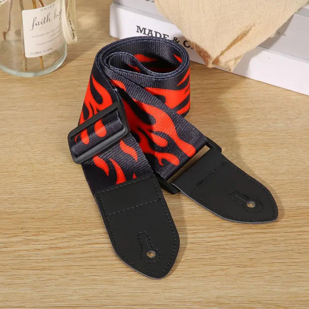 Electric Guitar Strap Polyester Printed Design Adjustable Length Soft Comfortable Durable Shoulder Support for Bass Acoustic
