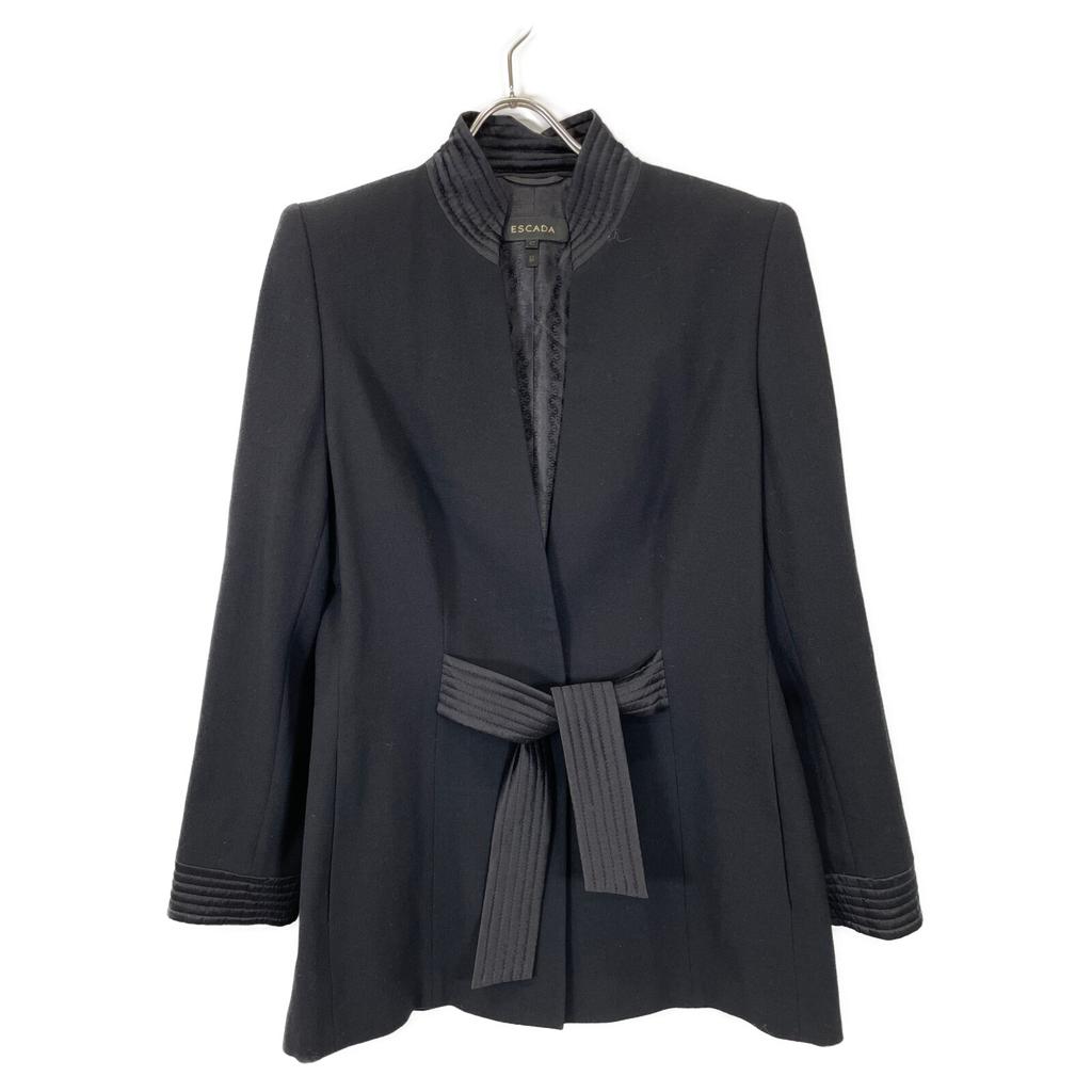 Escada Черное пальто с поясом и воротником-стойкой пальто 42 черныйПодержанный