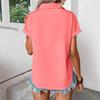 GMXIA Pure Color with Buckle Lapel Shoulder Pleated Pocket Insert Shoulder Short Sleeve Top Inch T-shirt Woman