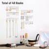 NiHome 6-Pack 48 Hooks Wall-Mounted Clear Plastic Jewelry Organizers for Earrings, Necklaces, Bracelets, Rings, Studs, No-Drill Adhesive tallation