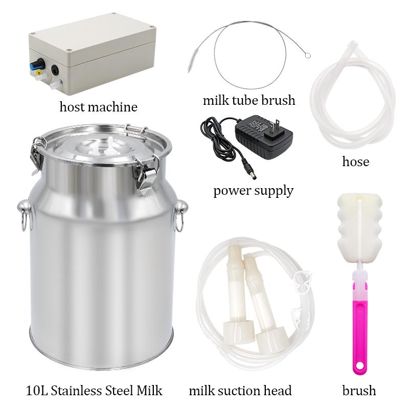 10L Cattle/Goat Milking Machine 220V Cattle Electric/Pulsating Milking Machine Stainless Steel Milker Bucket Vacuum Pump
