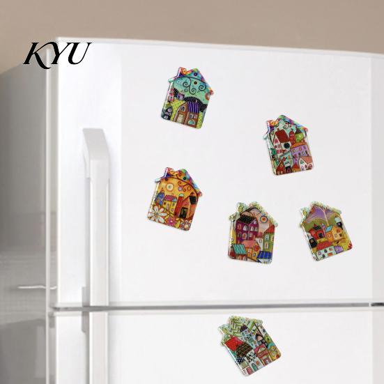House Refrigerator Magnets Vintage Magnet, Colorful Fairy Tale Town Miniature Home Ornaments Fridge Magnetic Kitchen Decoration Accessories Magnet