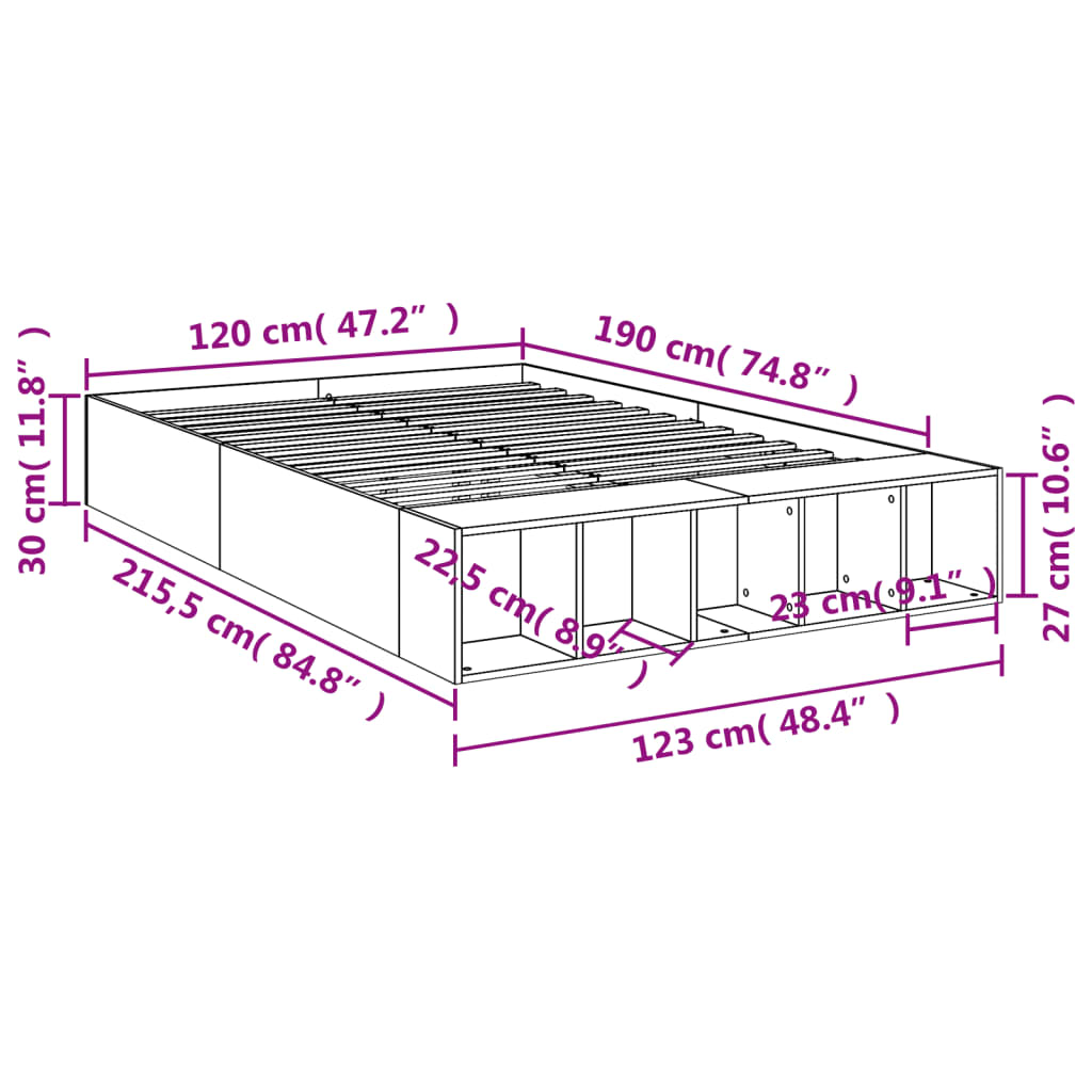 Bed Frame Sonoma Oak 120 X 190 Cm Particleboard