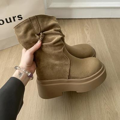 Vintage Plateau Dicke Sohle Damen Western Stiefeletten Mode Quaste Slipper Herbst Winter Weiblich Klobige Kurze Stiefeletten
