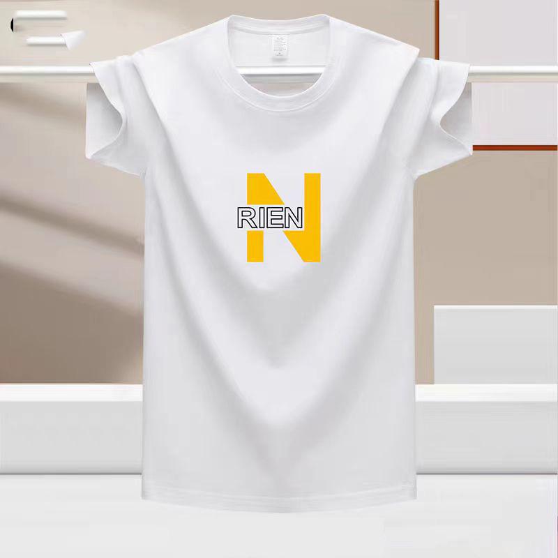 Fashionable Solid Colored Loose Fit Men's T-Shirt for Summer Sports, Printed Round Neck 100% Cotton Tee Shirt