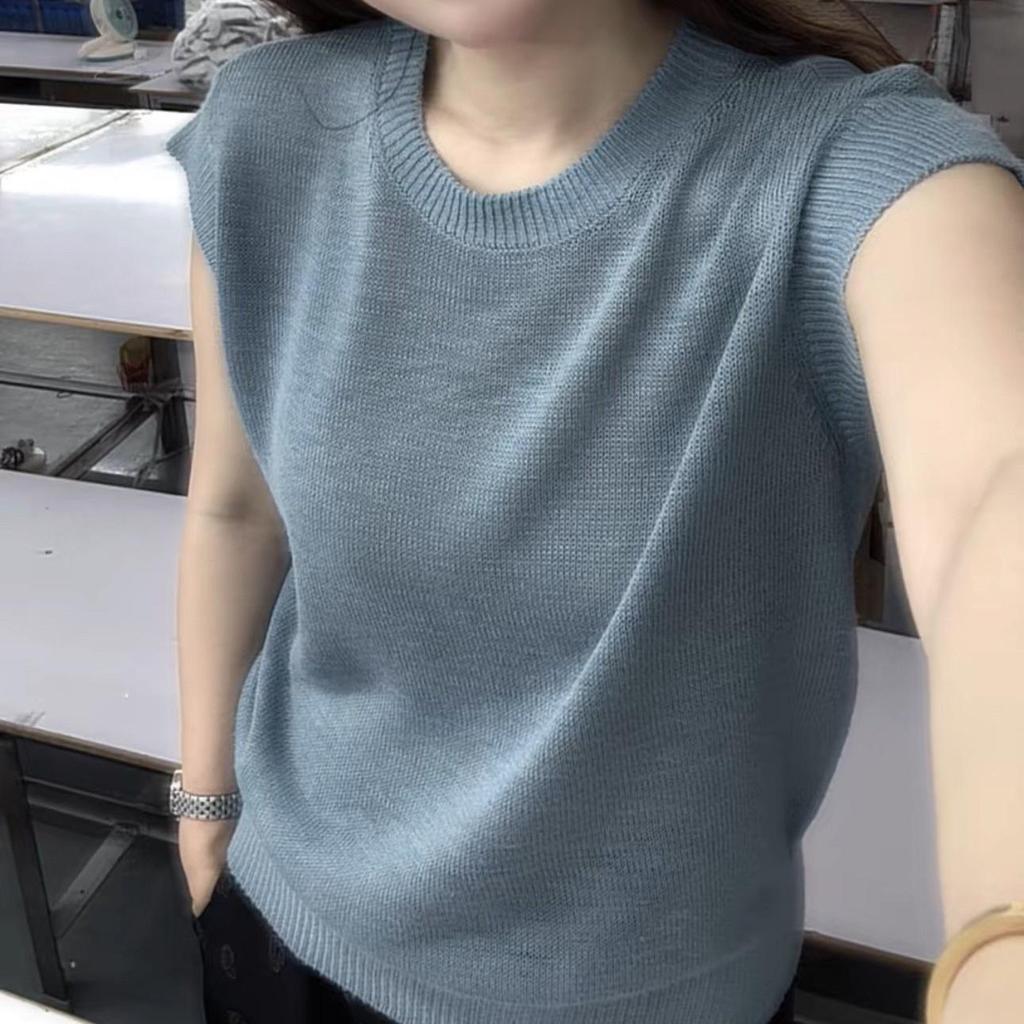 Plus Size Korean Style Slimming Short Sleeve Knit Vest for Women