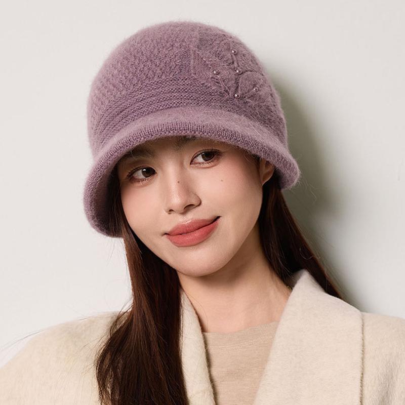 Mother Warm Hat Women's Autumn Winter Rabbit Hair Knitted Hat Middle-Aged and Elderly Thick Ear Protection Fisherman Hat