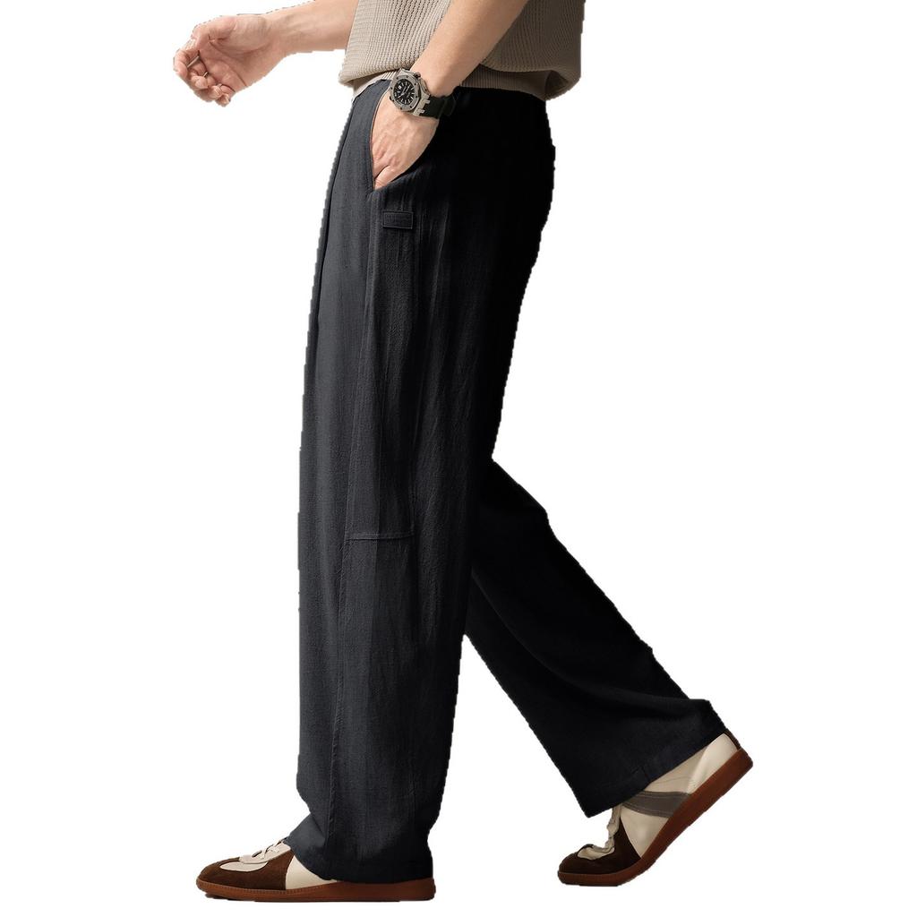 High-end American linen ice silk pendant casual pants men's summer thin loose straight wide-leg trousers