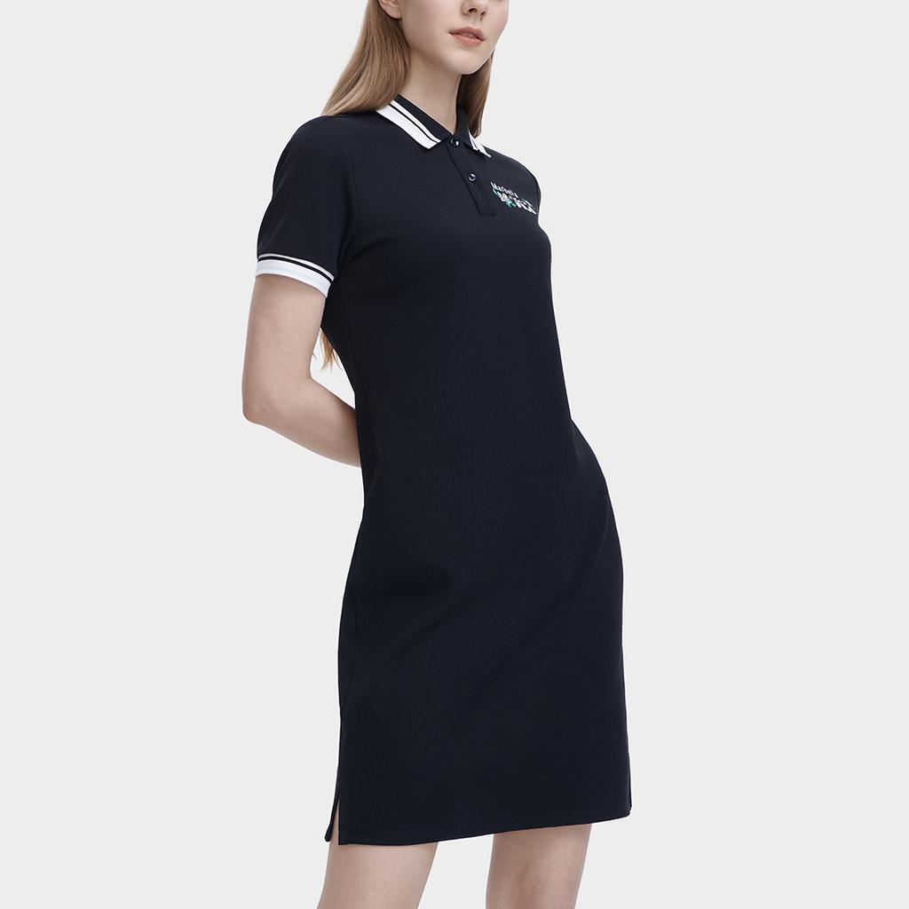 FILA Solid Color Comfortable Fashion Casual Knit Polo Dress Women Dresses Black F11W328311FBK