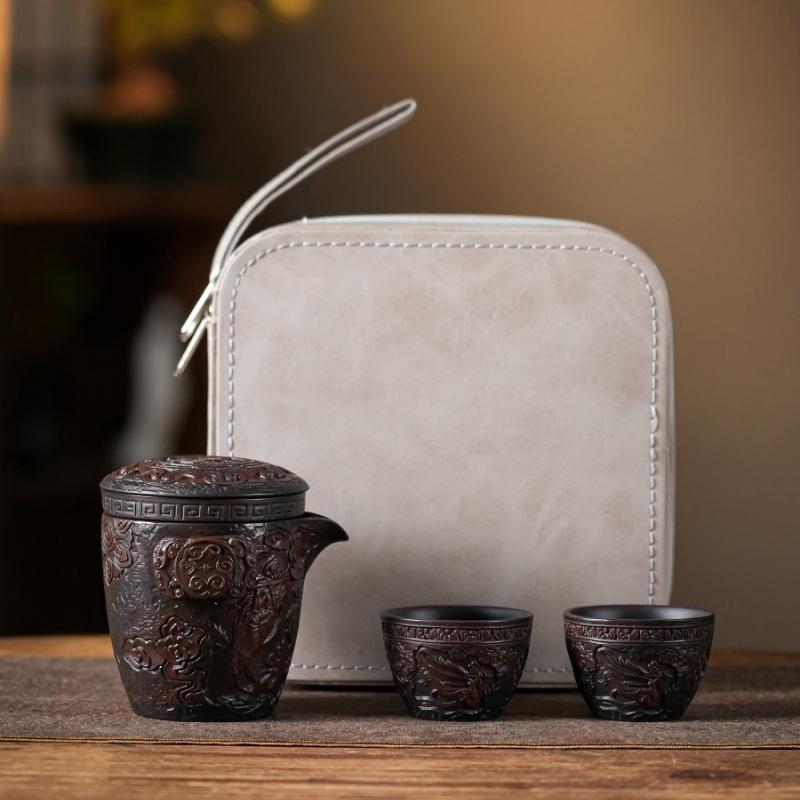 Винтажный фиолетовый керамический чайный сервиз, походный чайный сервиз, переносной чайный сервиз для кунг-фу, гайвань, супница, чайная церемония в Цзяньшуй