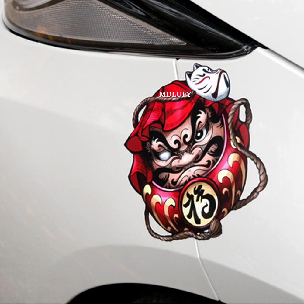 MDLUFY Car Sticker Daruma 3D Sticker Prayer Daruma Scott Sticker Bike Sticker Car Door Decoration Decal Car Window (Red-14.2cm*15cm)