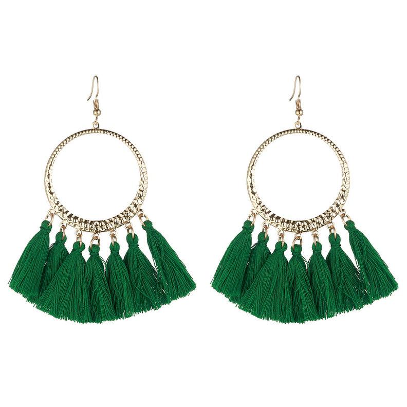 

Fashion Boho Tassel Earrings For Women Gold Color Circle Round Long Drop Earrings Wedding Cotton Fringed Zircon Gift Pendientes зелений