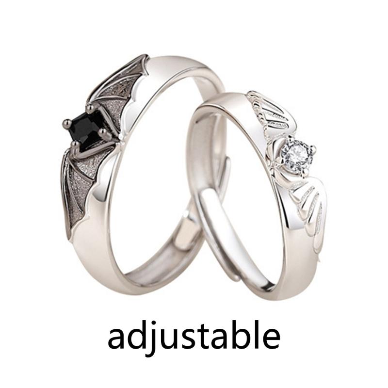 2 Pieces Matching Rings for Couple Best Friend Adjustable Promise Rings Demon & Angel Wing Open Ring Valentines Gifts