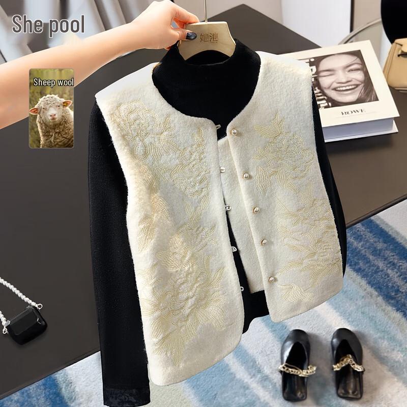 

Женский элегантный жилет из мериносовой шерсти с вышивкой в китайском стиле L