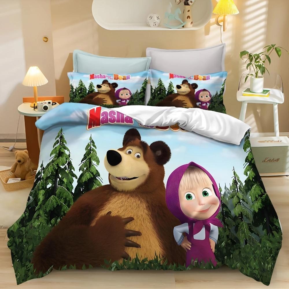 Masha the Bear Duvet Cover pillowcase Bedding Bedroom Decoration Children Gift adult Single Double bed Large SizeZip Duvet Cover