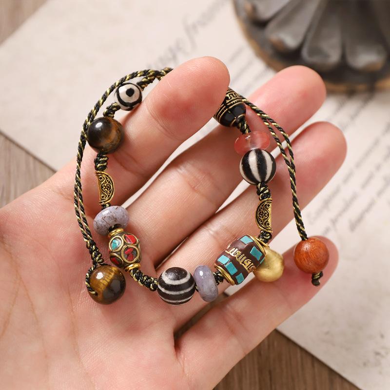 Retro håndlaget vevd armbånd, tibetansk etnisk stil Tianzhu-armbånd, nisjedesign for kvinners tilbehør